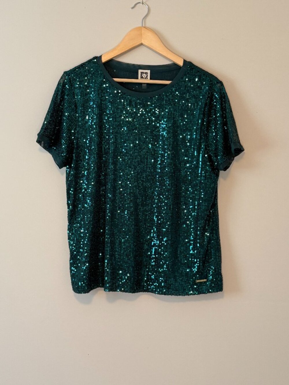 Anne Klein Emerald Green Sequin Short Sleeve Top